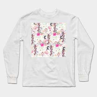 Boho Pink Wildflowers Floral Painting Long Sleeve T-Shirt